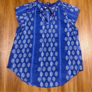 Anthropologie Maeve Blue Flutter Sleeve Tie Front Blouse